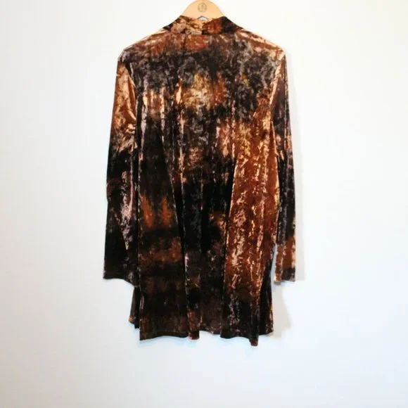 Susan Graver Printed Crushed Velvet Knit Open-Front Cardigan Plus Size 2X H12725 - Picture 7 of 8